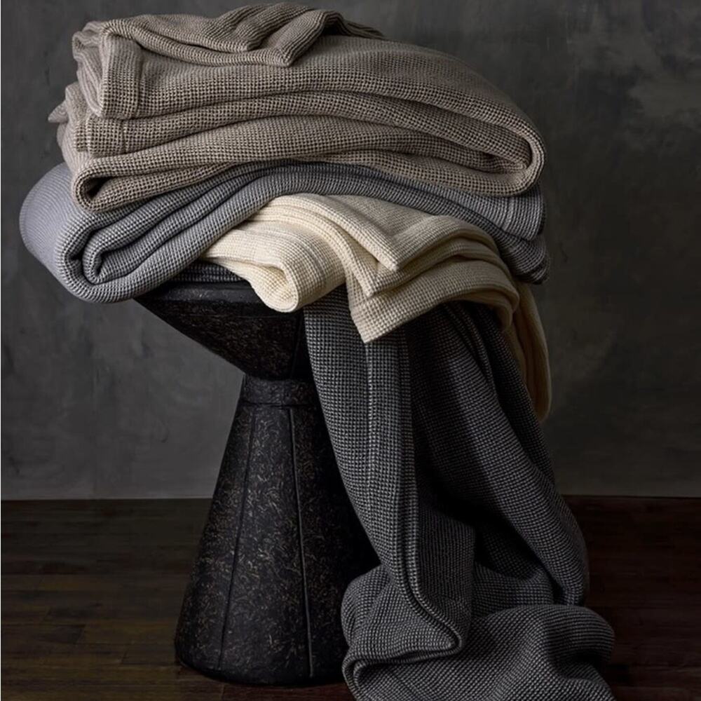 Matouk‎ Waffle Knit Blanket In Ivory Full Queen Retails $648
